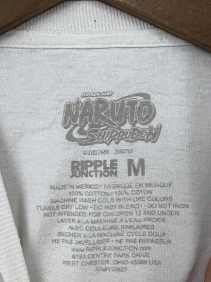 Naruto Shippuden T-shirt Ripple Junction Y2K 2002-2007 White Cotton Mens M Rare - Picture 3 of 4